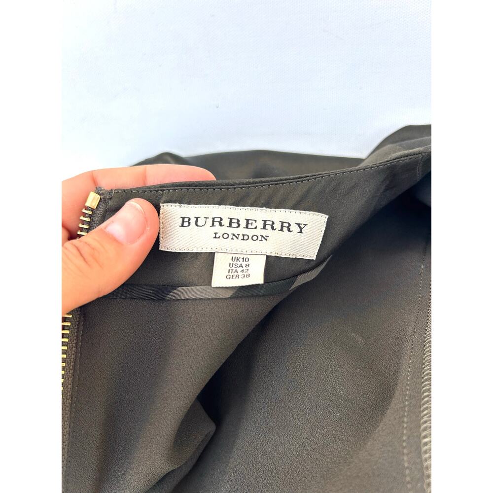 Burberry London Silk Blouse Dressy Top Olive Green Designer UL 10 US 8 Fitted - Picture 3 of 8